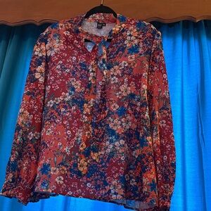 SHEIN Vibrant Floral Blouse in Red and Blue